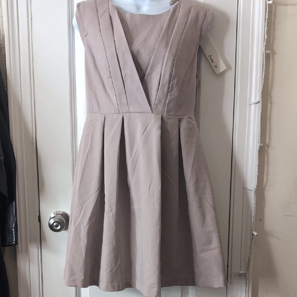 Sunny Girl Taupe Pleated Mini Dress